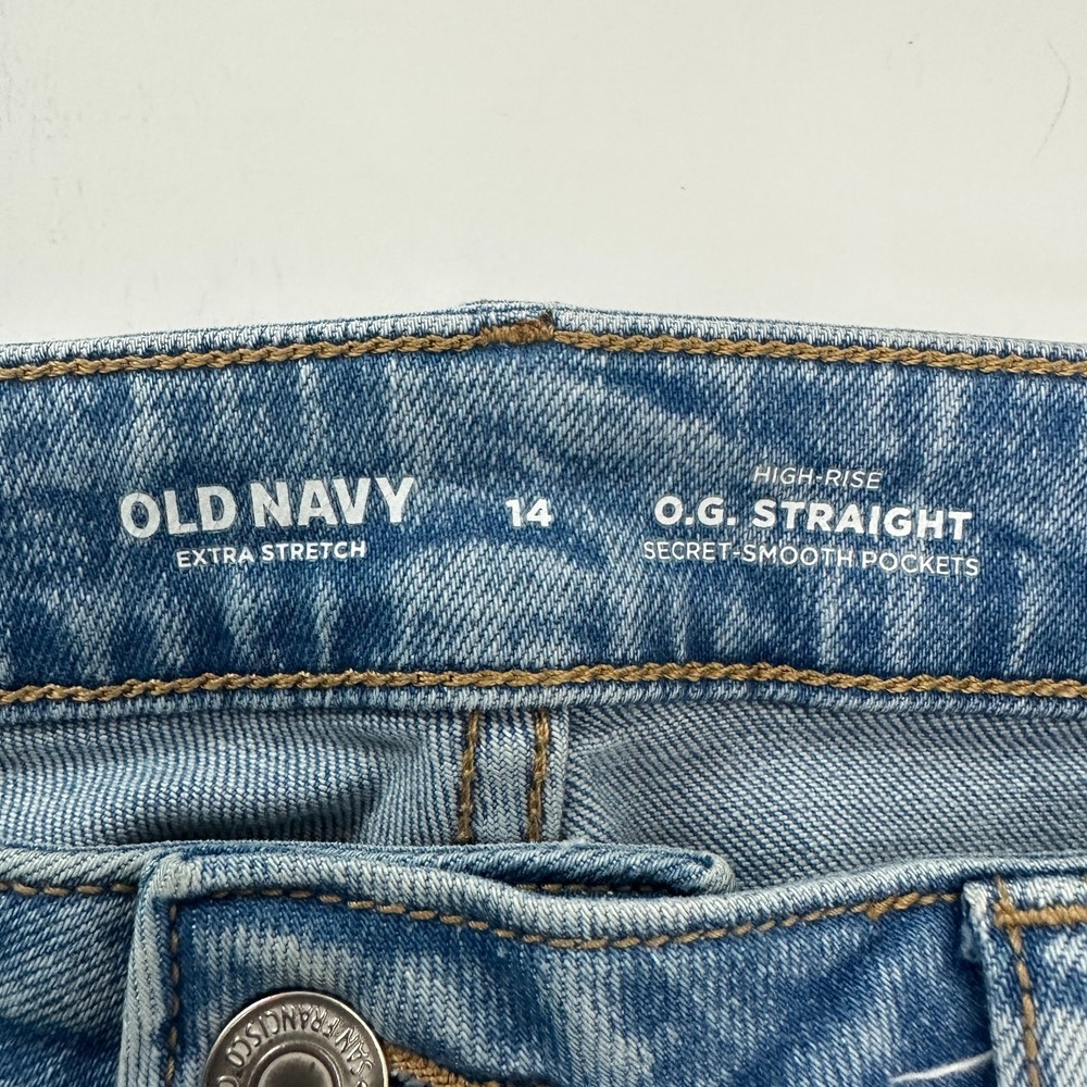 Old Navy High Rise OG Straight Button Fly Women's size 14 Medium Blue Denim Jean - Picture 3 of 5